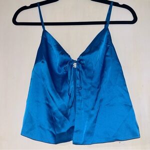 Garage Satin Bright Blue Tie Front Cami